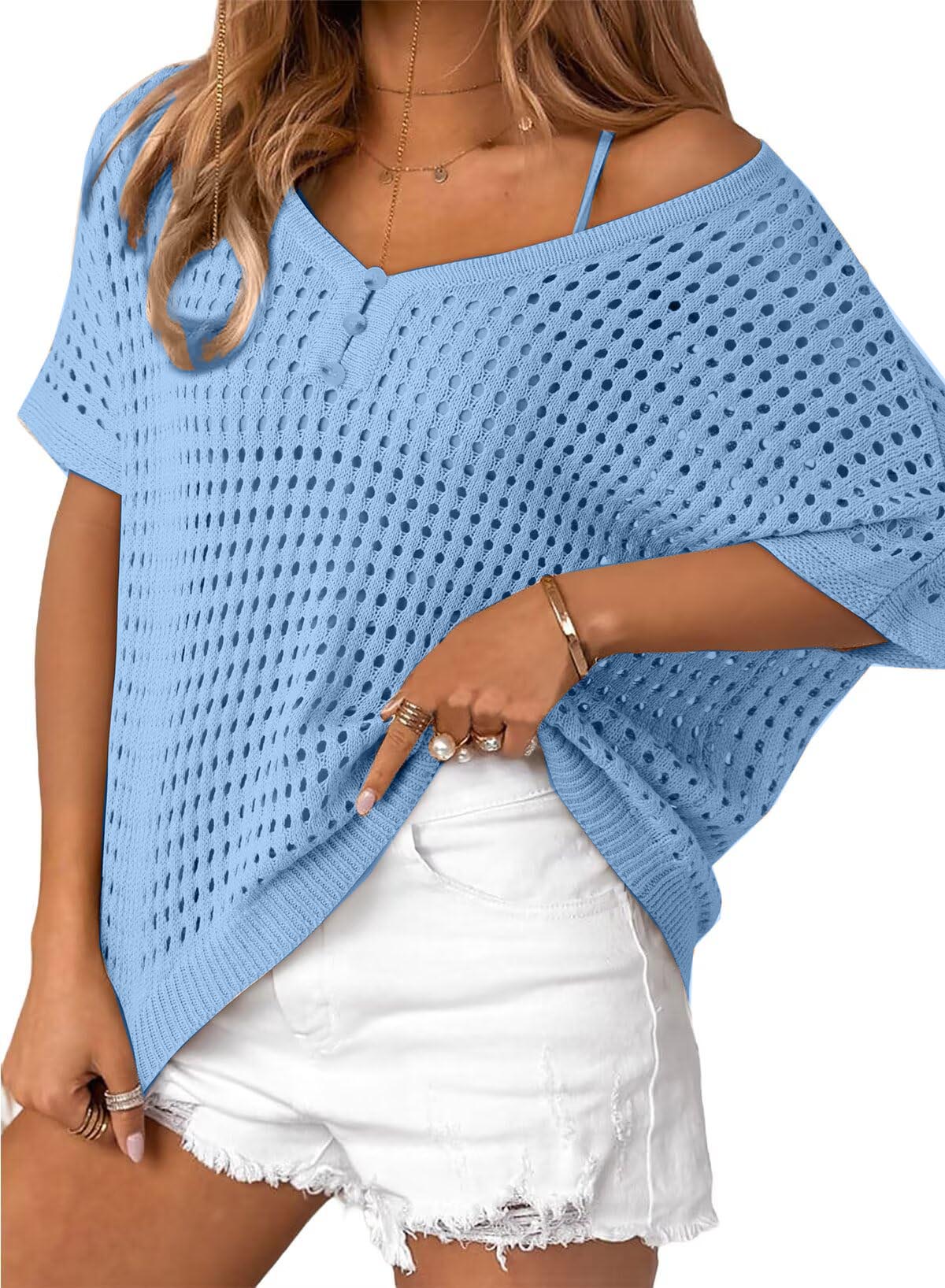 Women's Summer Hollow Out Crochet Knit Tops Beach Coverup
