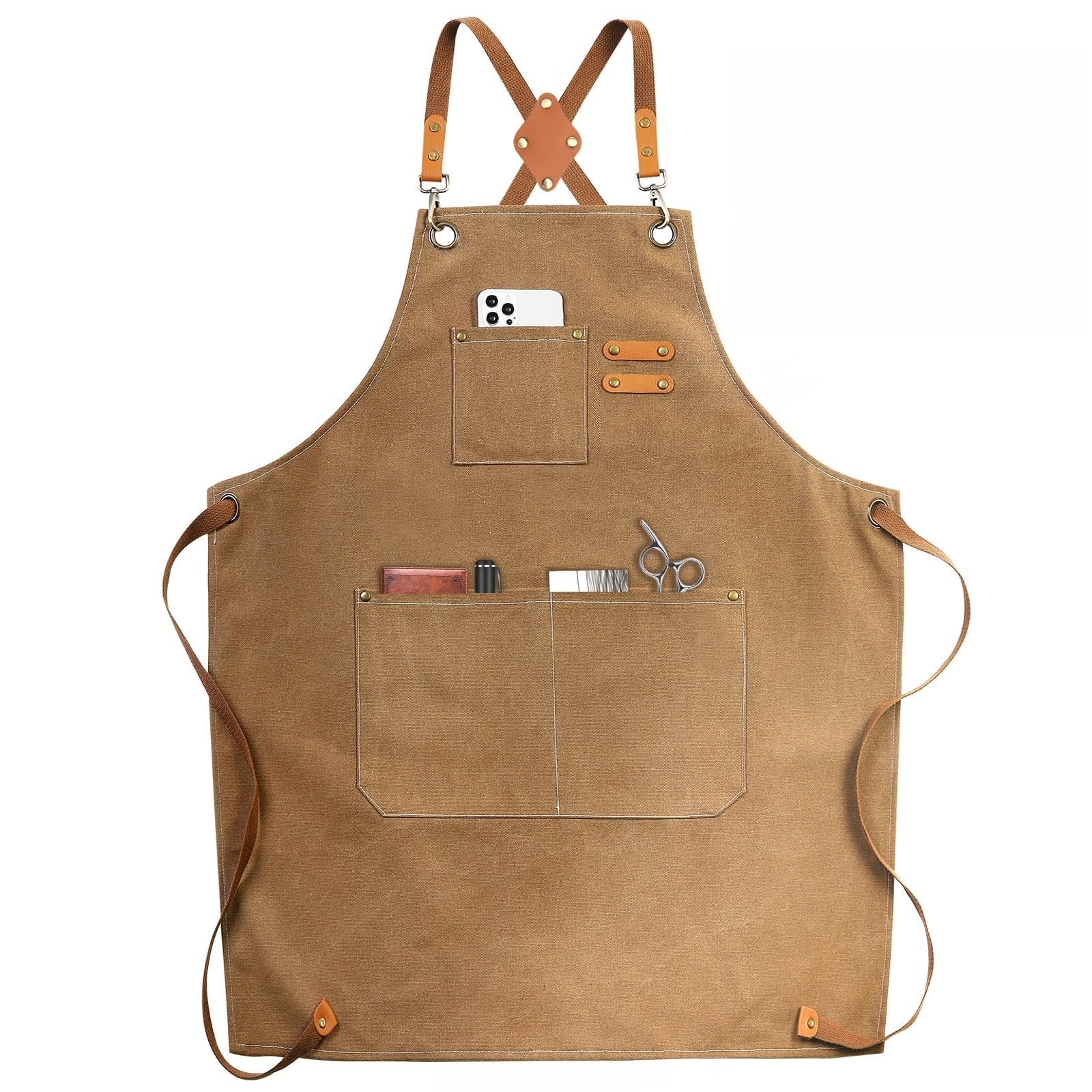 Cotton Canvas Cross Back Chef Apron (Adjustable, Large Pockets)