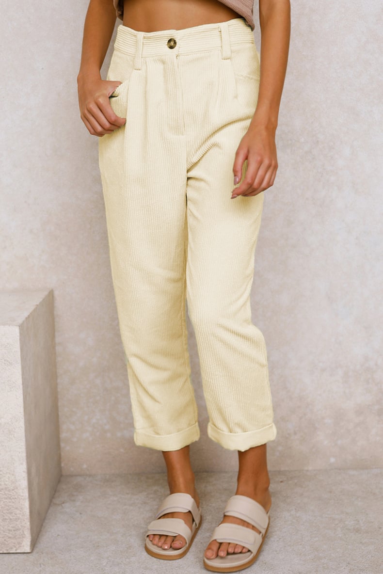 Mid Rise Button Zipper Side Pocket Corduroy Casual Pants