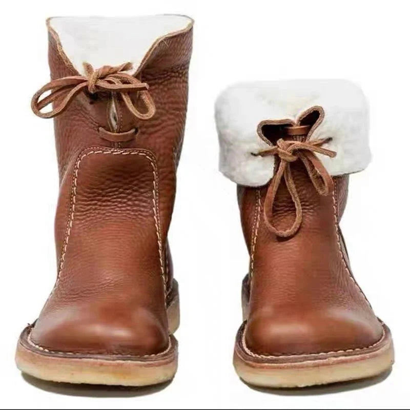 Winter Snow Boots Winter Mid Calf Boots Leather Snow Boots