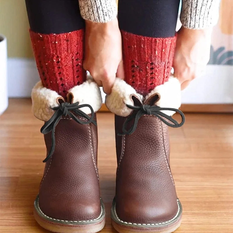 Winter Snow Boots Winter Mid Calf Boots Leather Snow Boots