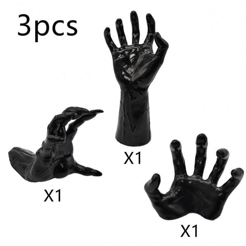 Life-Size Creepy Hands Wall Decor – 3-Piece Set with LED Candles for Gothic Halloween