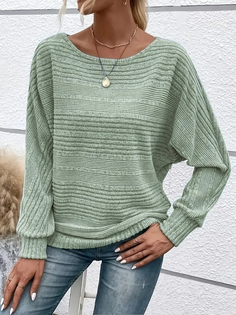 Women's Soft Solid Batwing Sleeve Pullover Long Sleeve Top