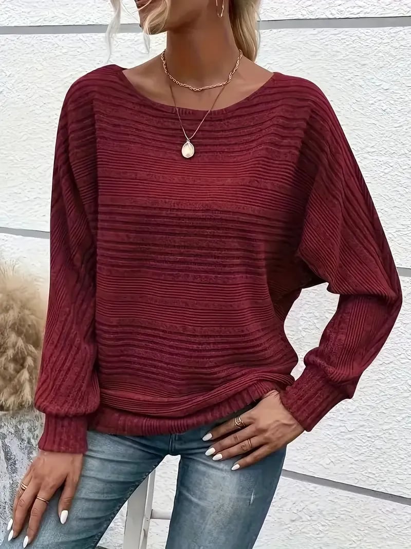 Women's Soft Solid Batwing Sleeve Pullover Long Sleeve Top