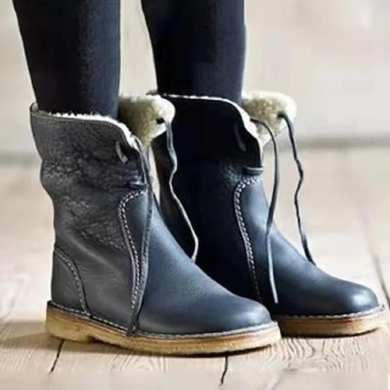 Winter Snow Boots Winter Mid Calf Boots Leather Snow Boots