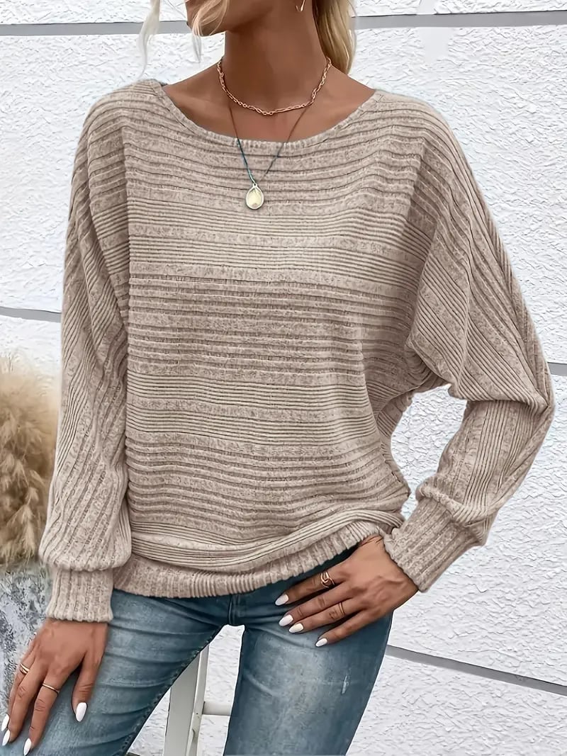 Women's Soft Solid Batwing Sleeve Pullover Long Sleeve Top