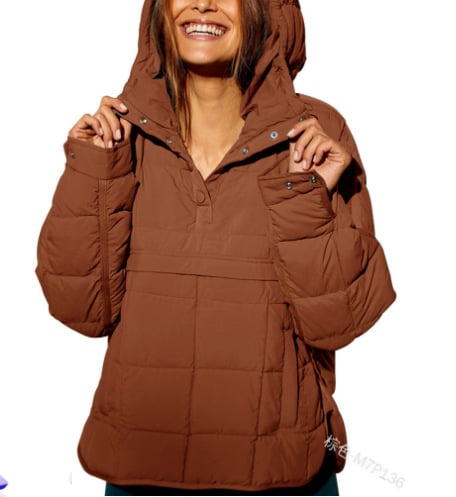 🔥Women's Oversized Hooded Puffer Jacket Quilted Lightweight Winter Warm Pullover Padded Hoodies Coat