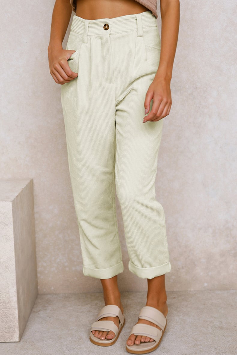 Mid Rise Button Zipper Side Pocket Corduroy Casual Pants