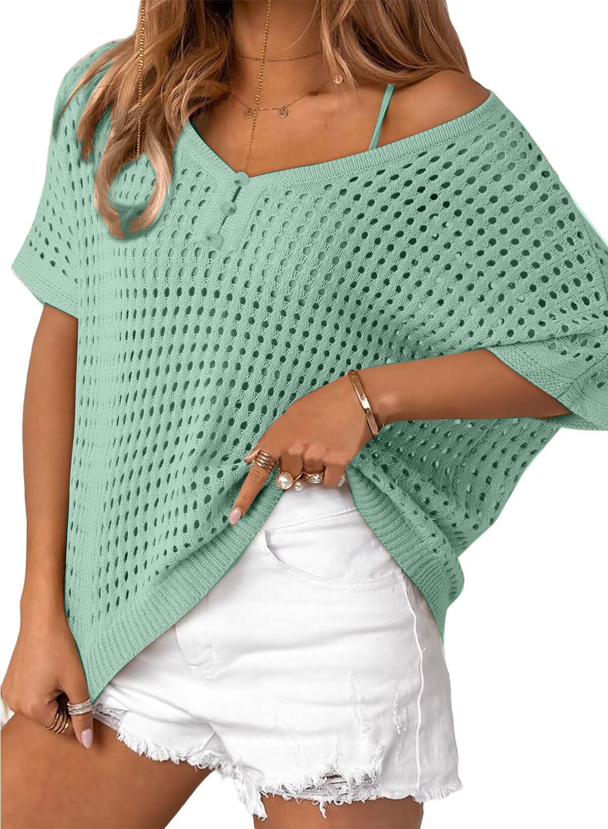 Women's Summer Hollow Out Crochet Knit Tops Beach Coverup