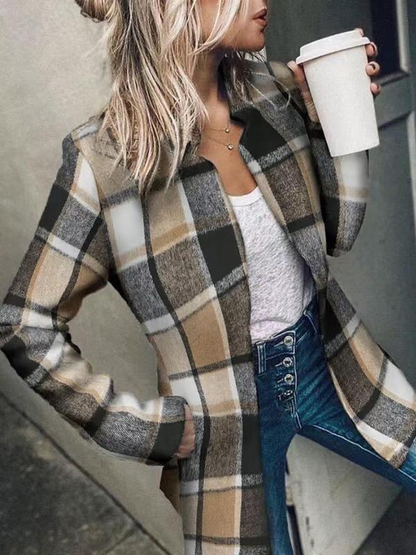 Women's Solid Color Pocket Long Sleeve Open Front Coat