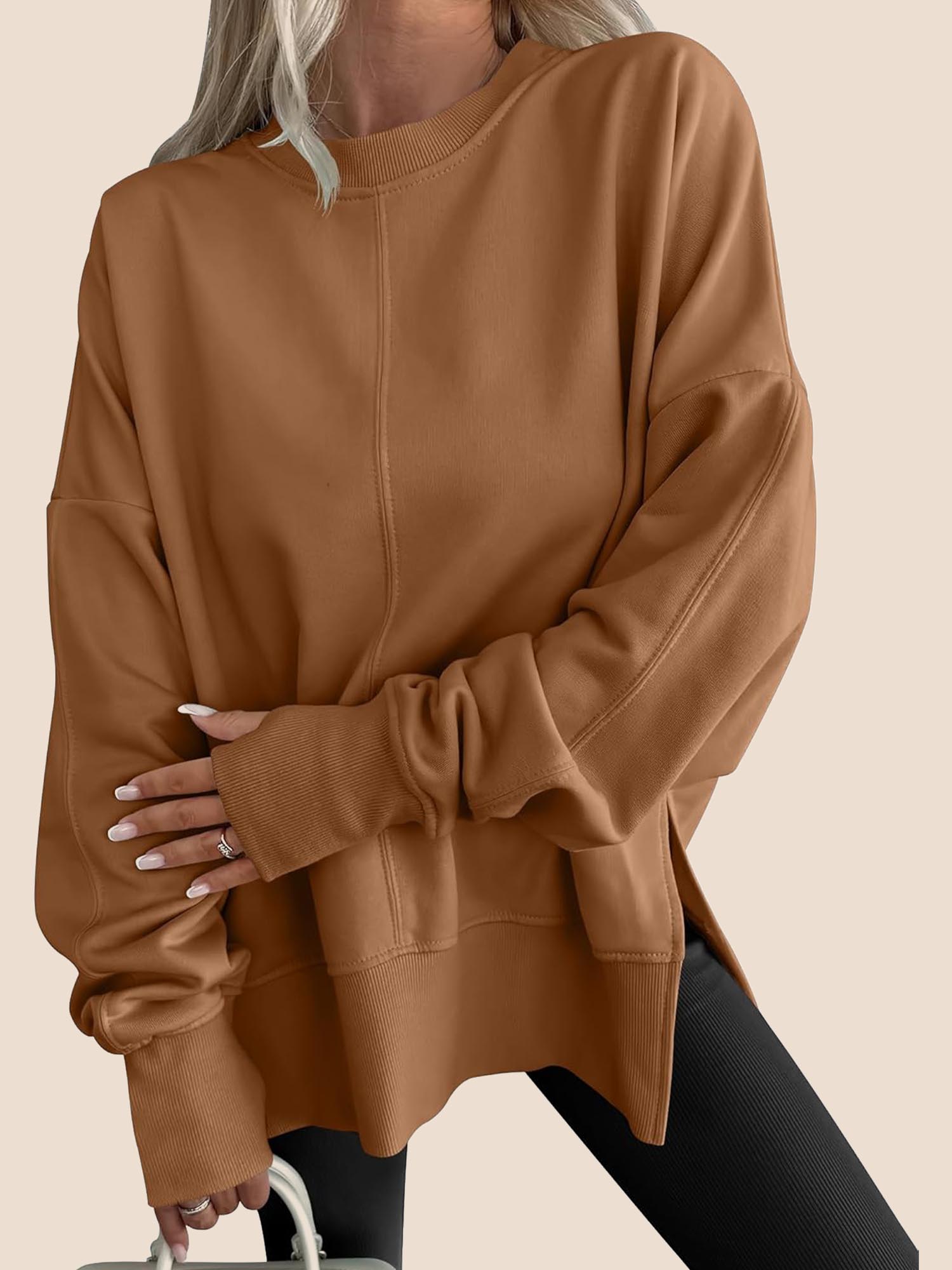 Women's Oversized Thumbhole Long Sleeve Side Slit Sweatshirt
