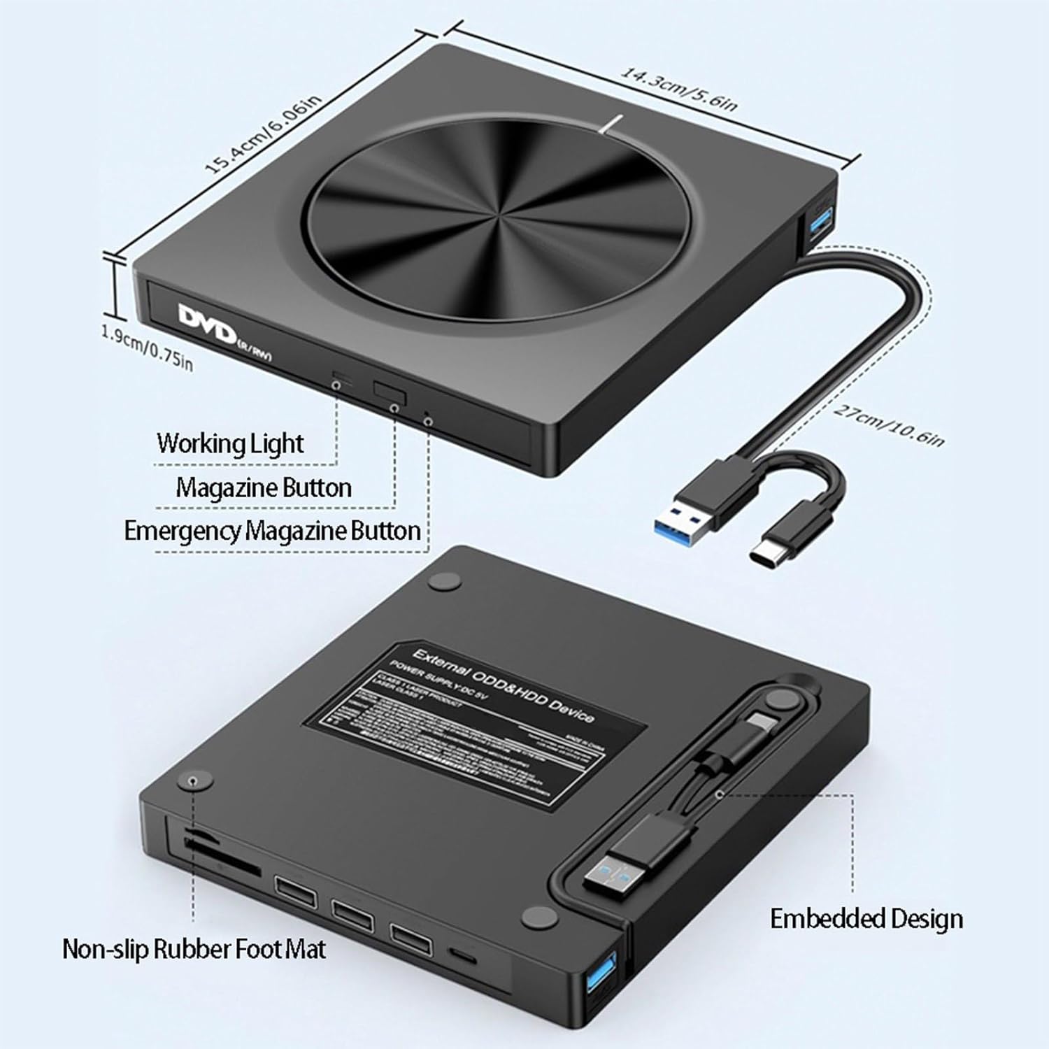 USB 3.0/SD/TF/DVD/CD/VCD/Type-C Player Portable Burner Support Blu-Rays