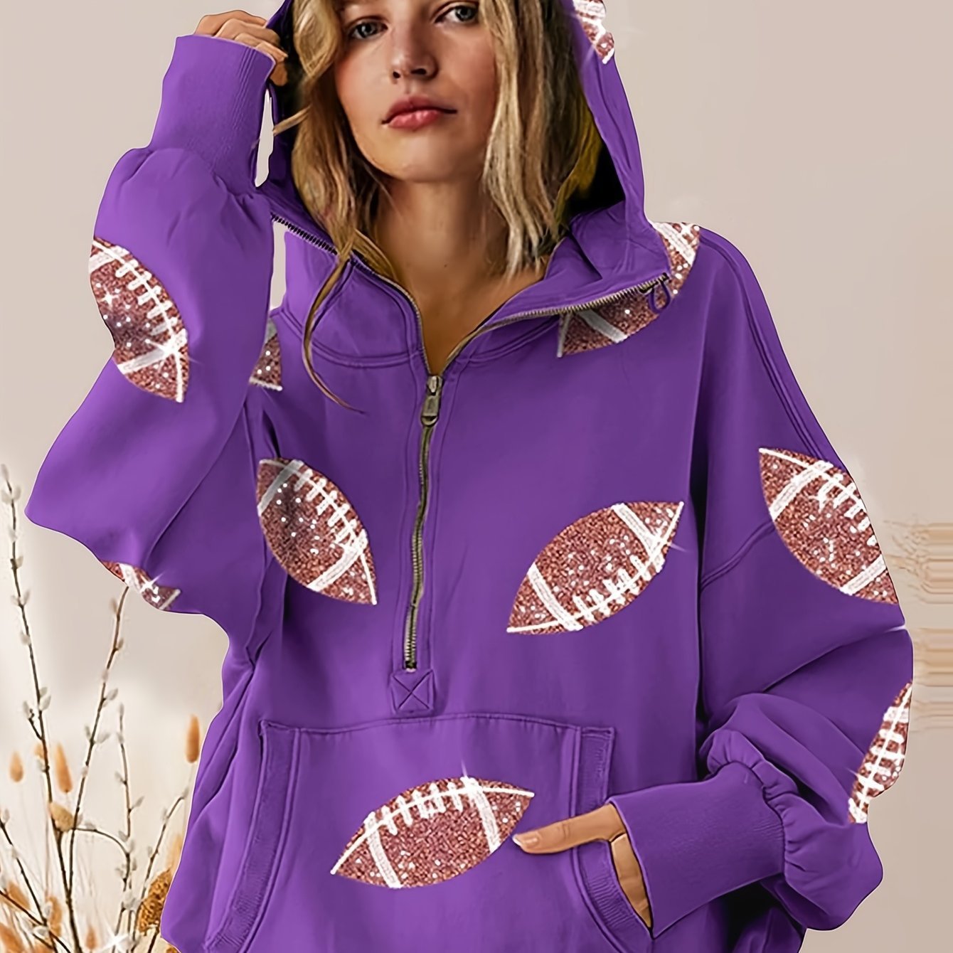 🔥‘Glam Kickoff’ Long Sleeve Zip Hoodie