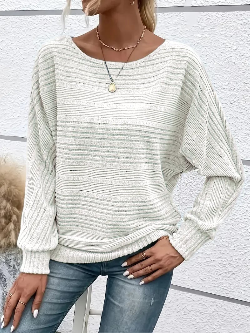 Women's Soft Solid Batwing Sleeve Pullover Long Sleeve Top