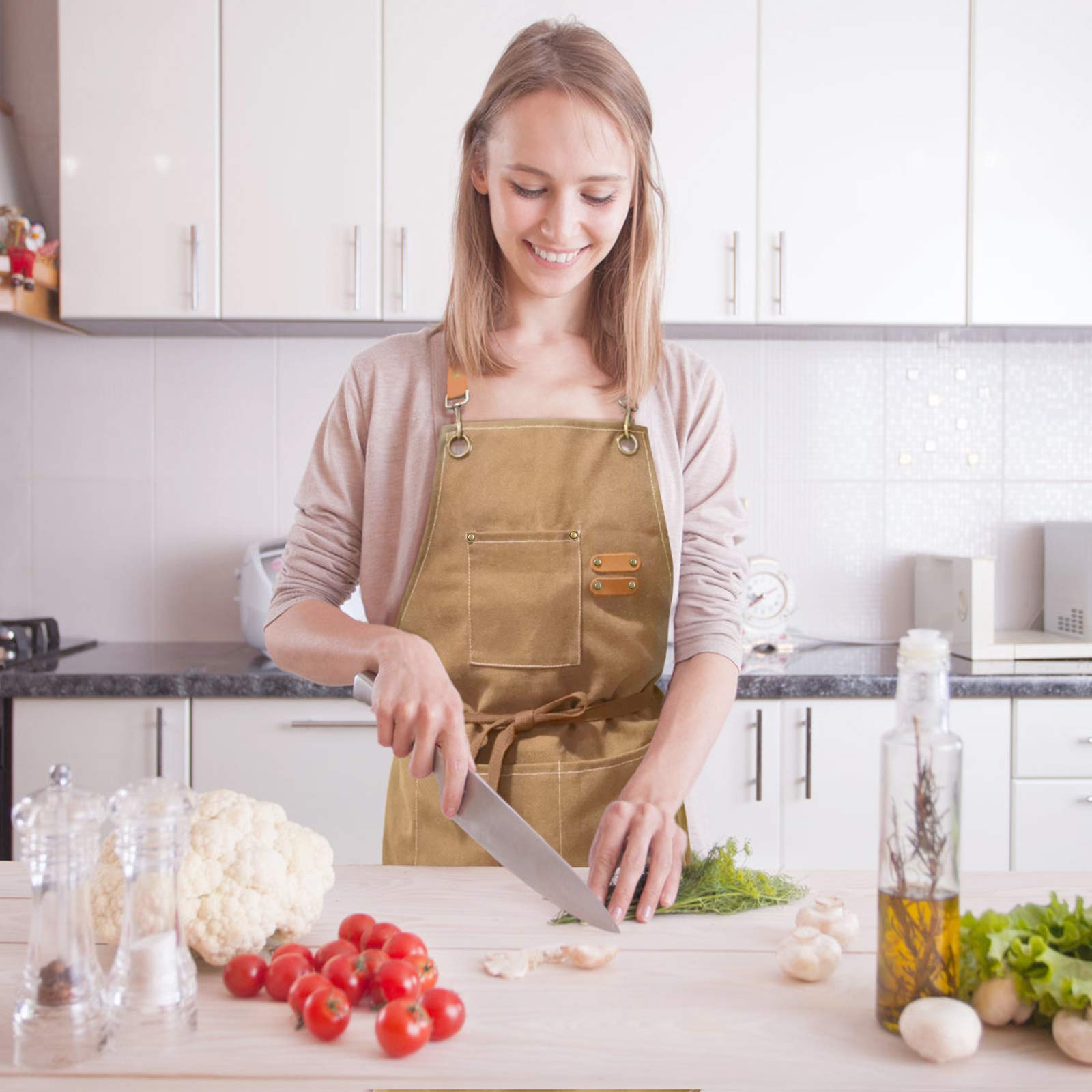Cotton Canvas Cross Back Chef Apron (Adjustable, Large Pockets)