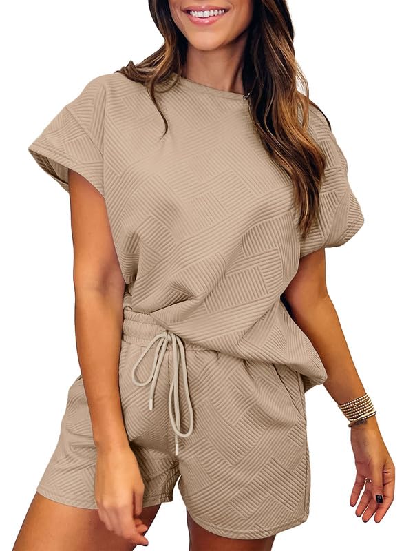 Women's Solid Textured Drawstring Shorts Set