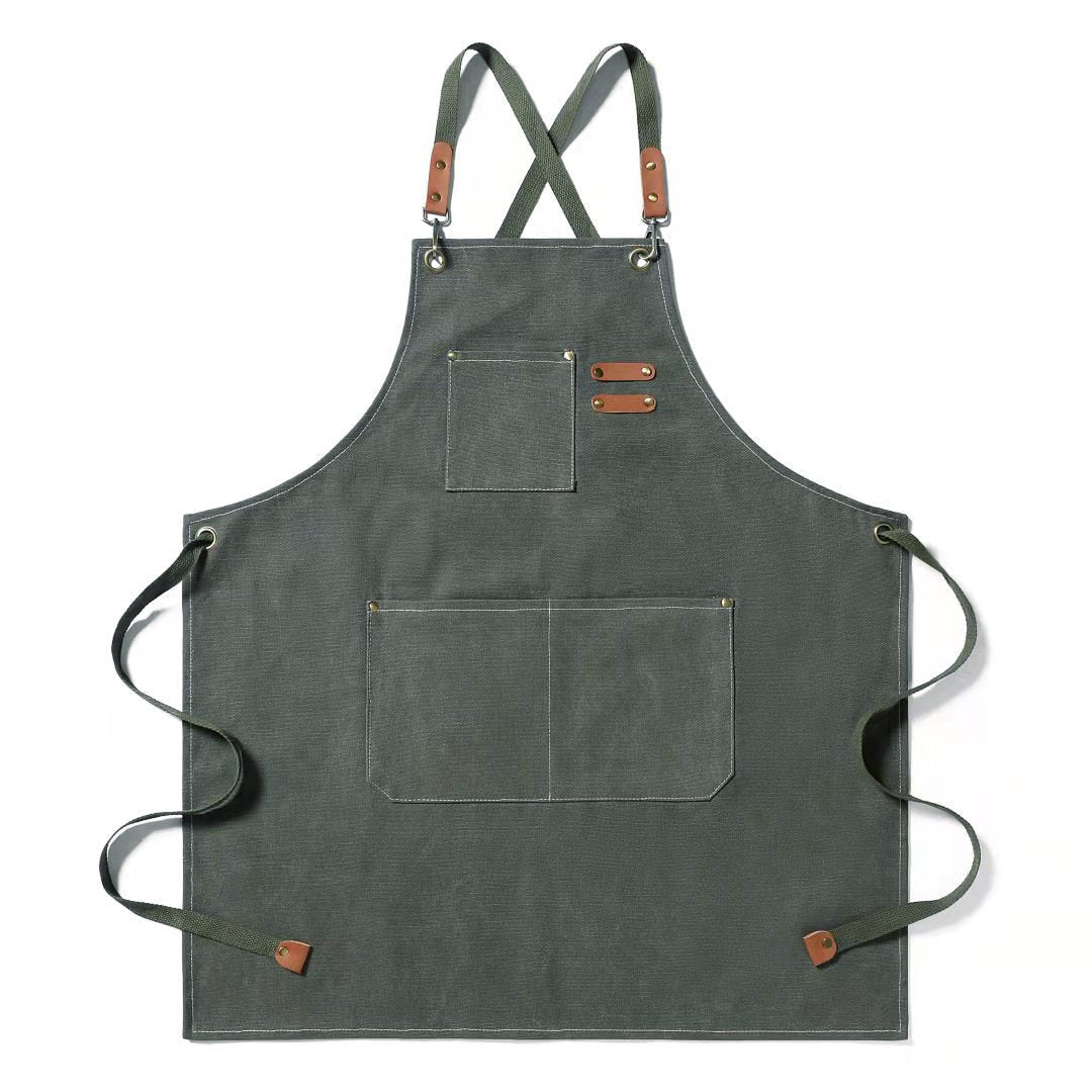 Cotton Canvas Cross Back Chef Apron (Adjustable, Large Pockets)