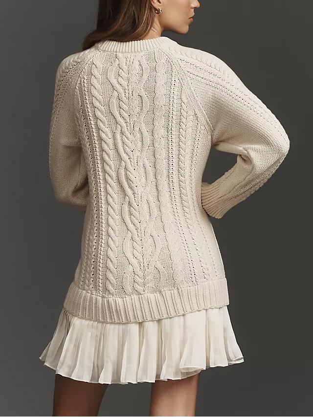 🔥 2025 Hot Sale 🔥🎁🧥Women's Round Neck Cable Knit Sweater Mini Skirt