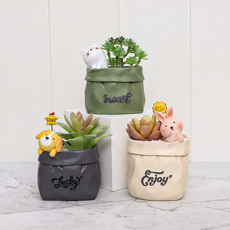 Resin paper bag flower pot