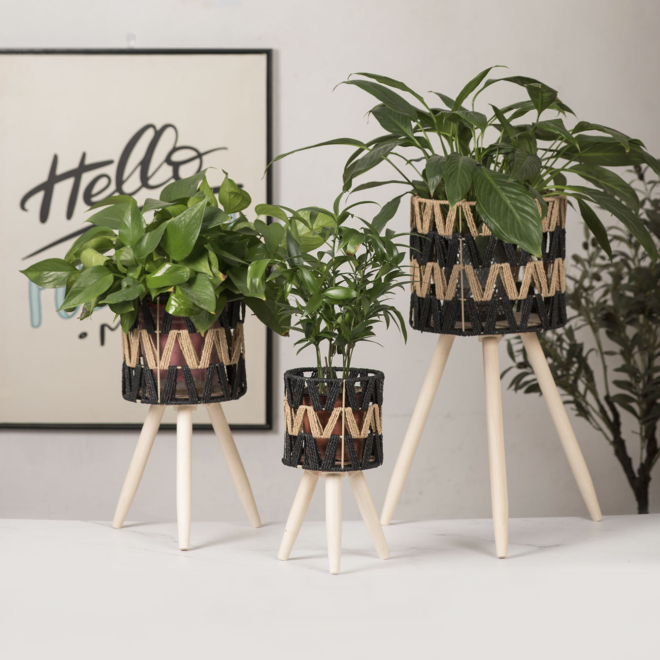 Imitation rattan woven flower pot
