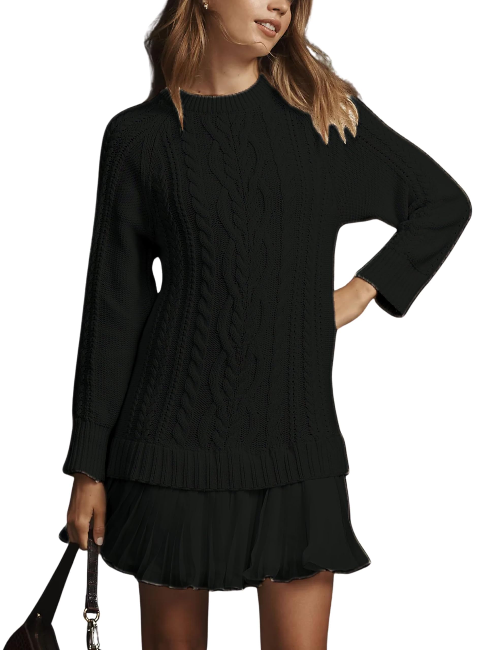 🔥 2025 Hot Sale 🔥🎁🧥Women's Round Neck Cable Knit Sweater Mini Skirt