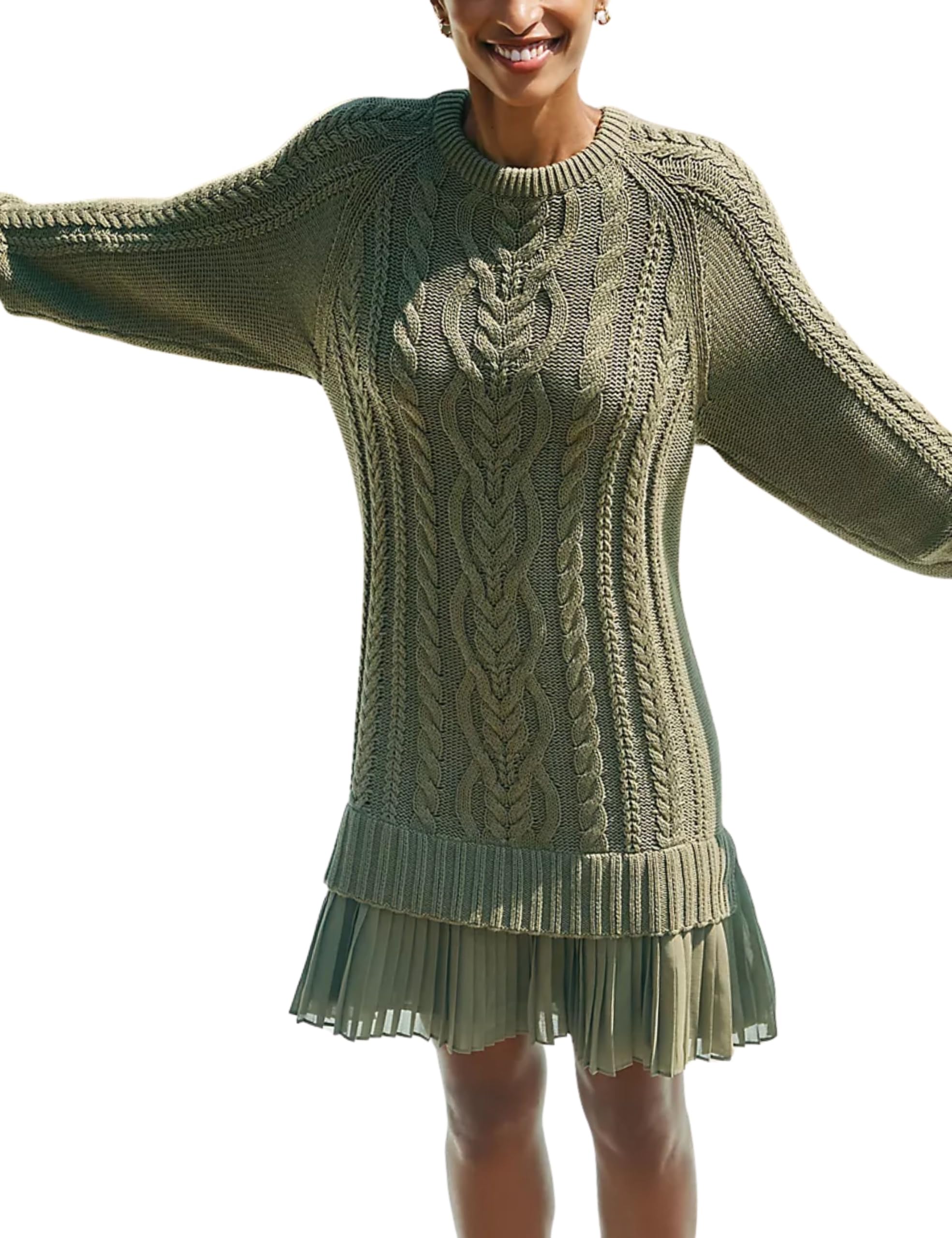 🔥 2025 Hot Sale 🔥🎁🧥Women's Round Neck Cable Knit Sweater Mini Skirt