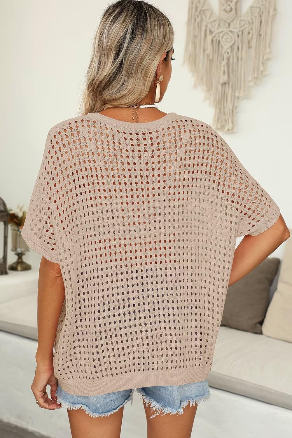Women's Summer Hollow Out Crochet Knit Tops Beach Coverup