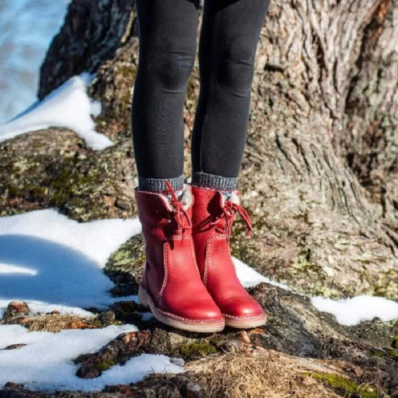 Winter Snow Boots Winter Mid Calf Boots Leather Snow Boots