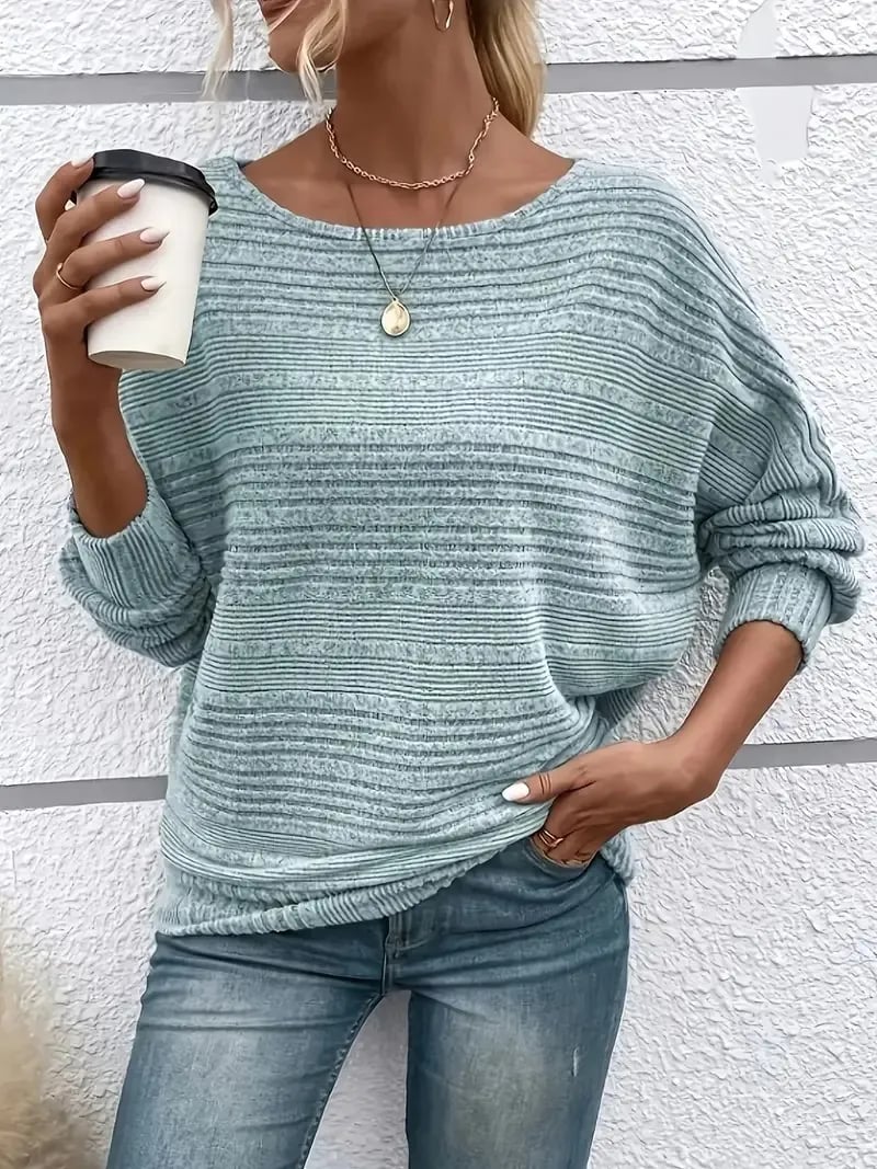 Women's Soft Solid Batwing Sleeve Pullover Long Sleeve Top