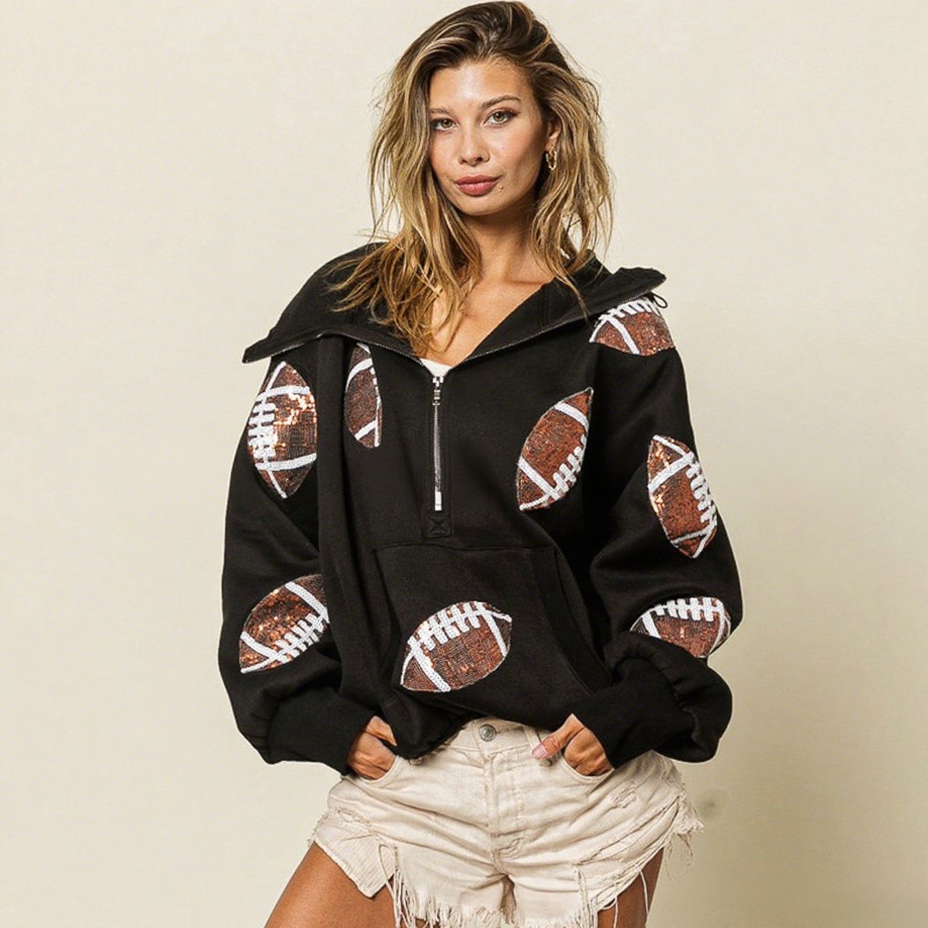 🔥‘Glam Kickoff’ Long Sleeve Zip Hoodie