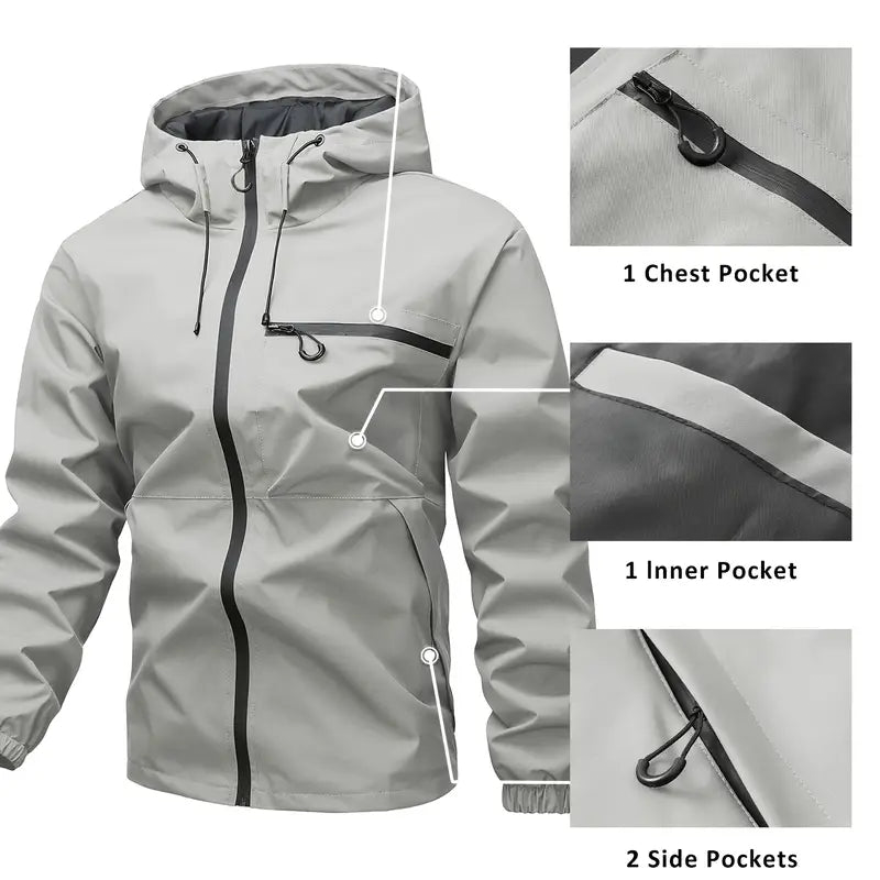 Outdoor Sports Solid Color Jacket For Men