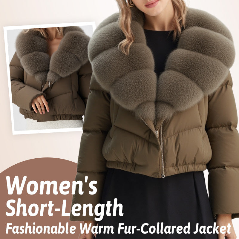 Women's short, fashionable and warm jacket with faux fur collar