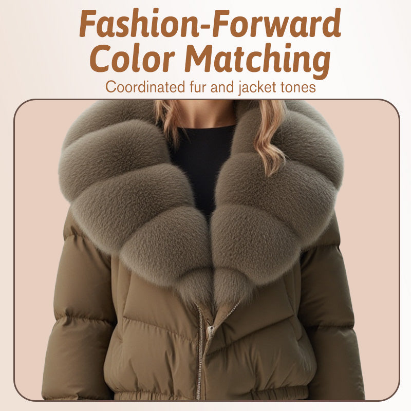 Women's short, fashionable and warm jacket with faux fur collar