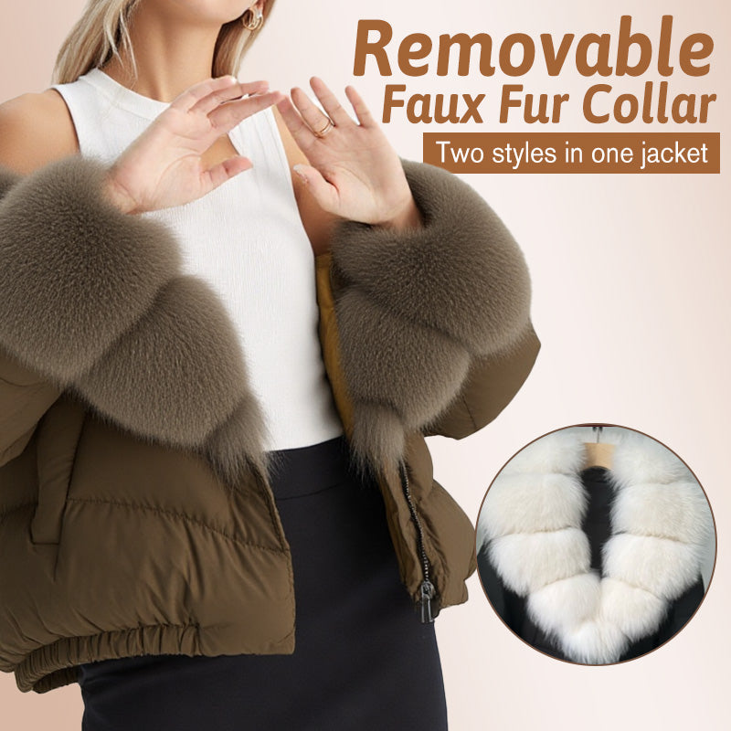 Women's short, fashionable and warm jacket with faux fur collar